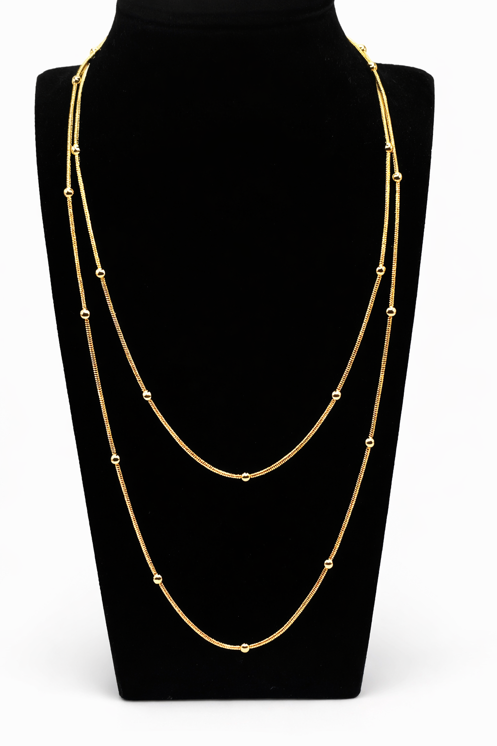 Double Layer Beaded Chain Necklace – Gold Colored