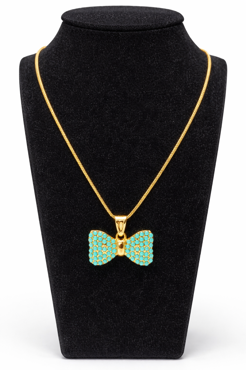 Turquoise Bow Pendant Necklace – Gold Colored