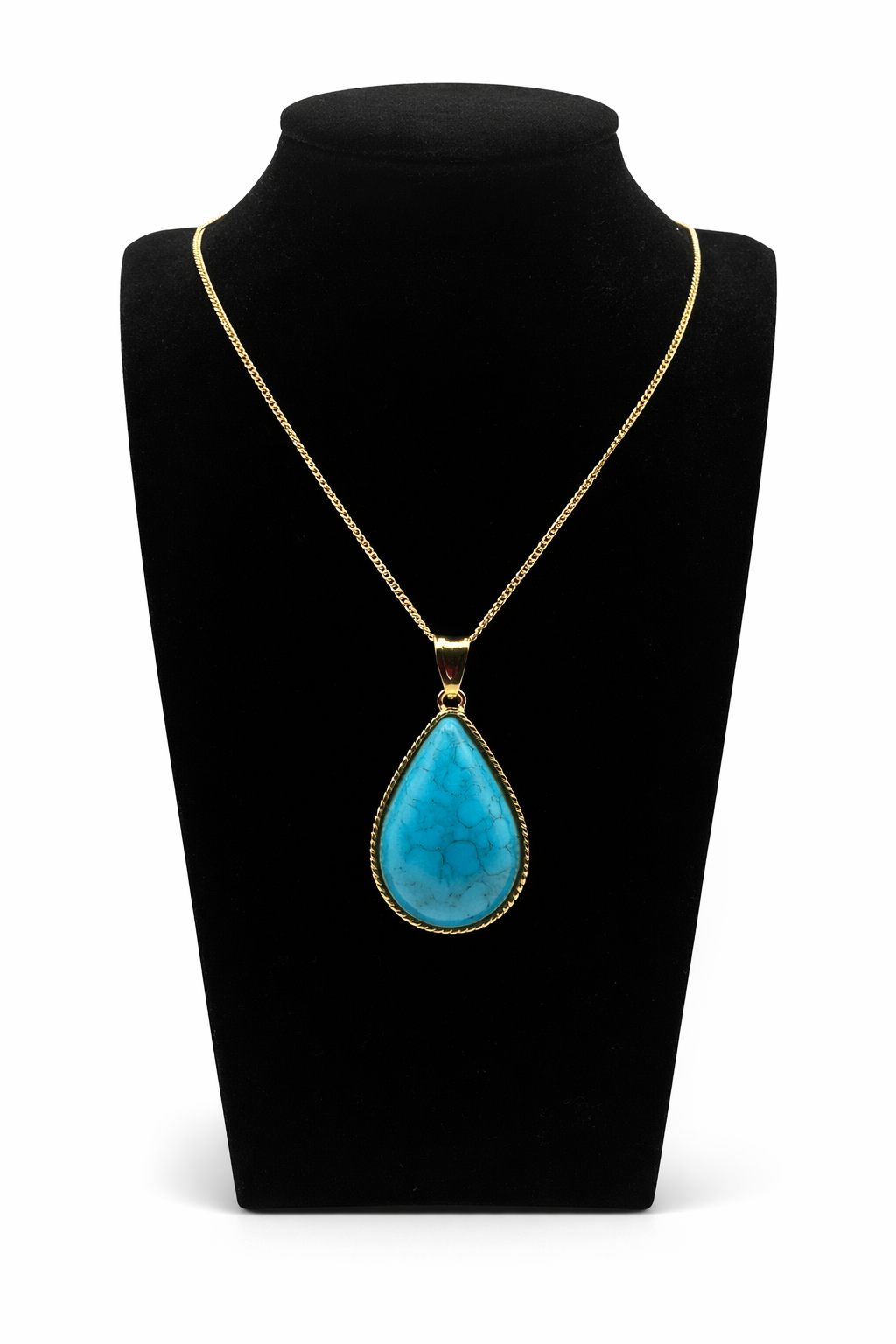 Turquoise Teardrop Pendant Necklace – Gold Colored