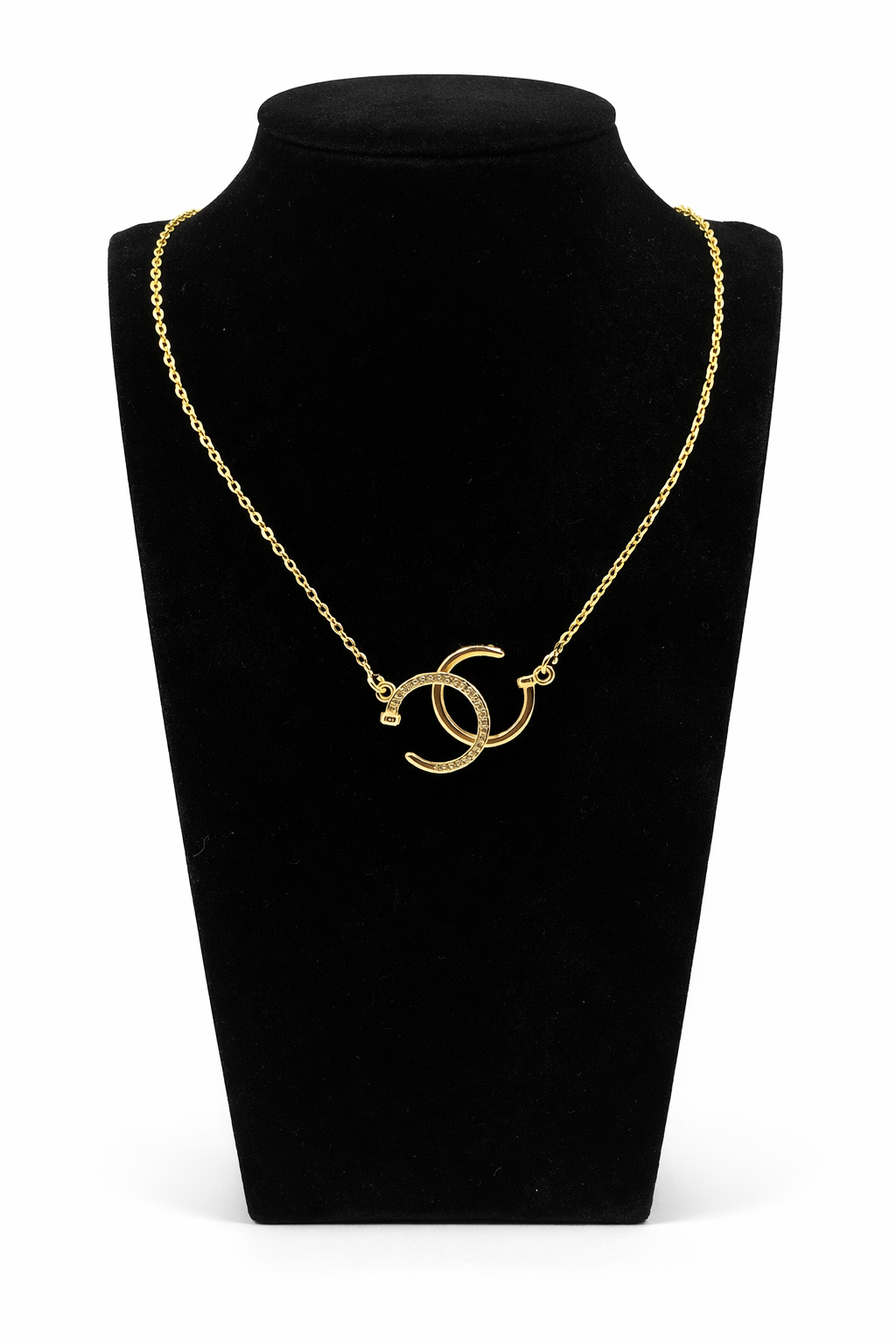 Interlocking Crescent Pendant Necklace – Gold Colored