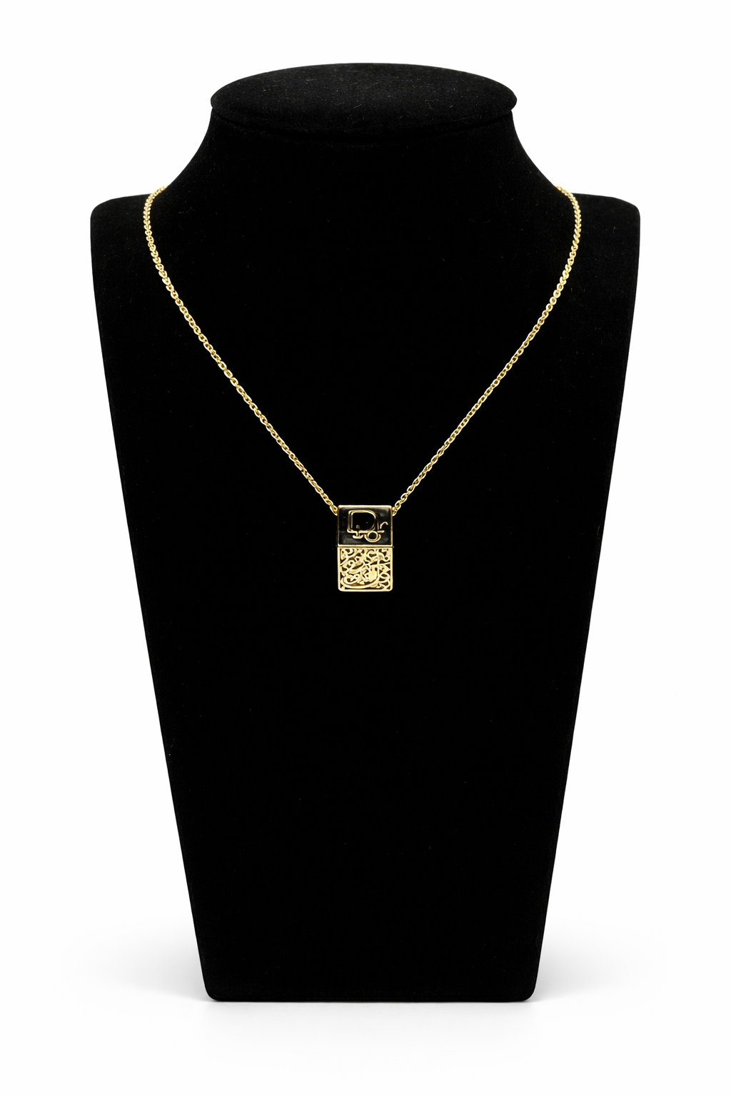 Black Enamel Lock Pendant Necklace – Gold Colored