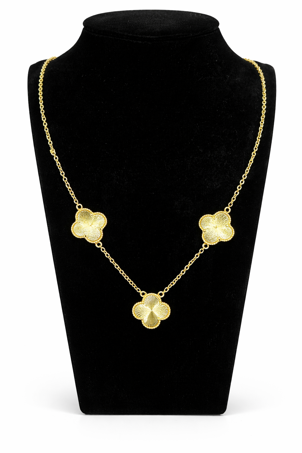 Textured Clover Trio Necklace – Gold Colored