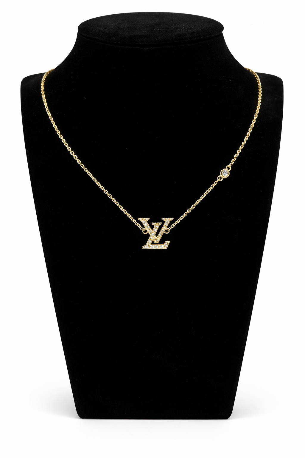 Crystal Monogram Pendant Necklace – Gold Colored