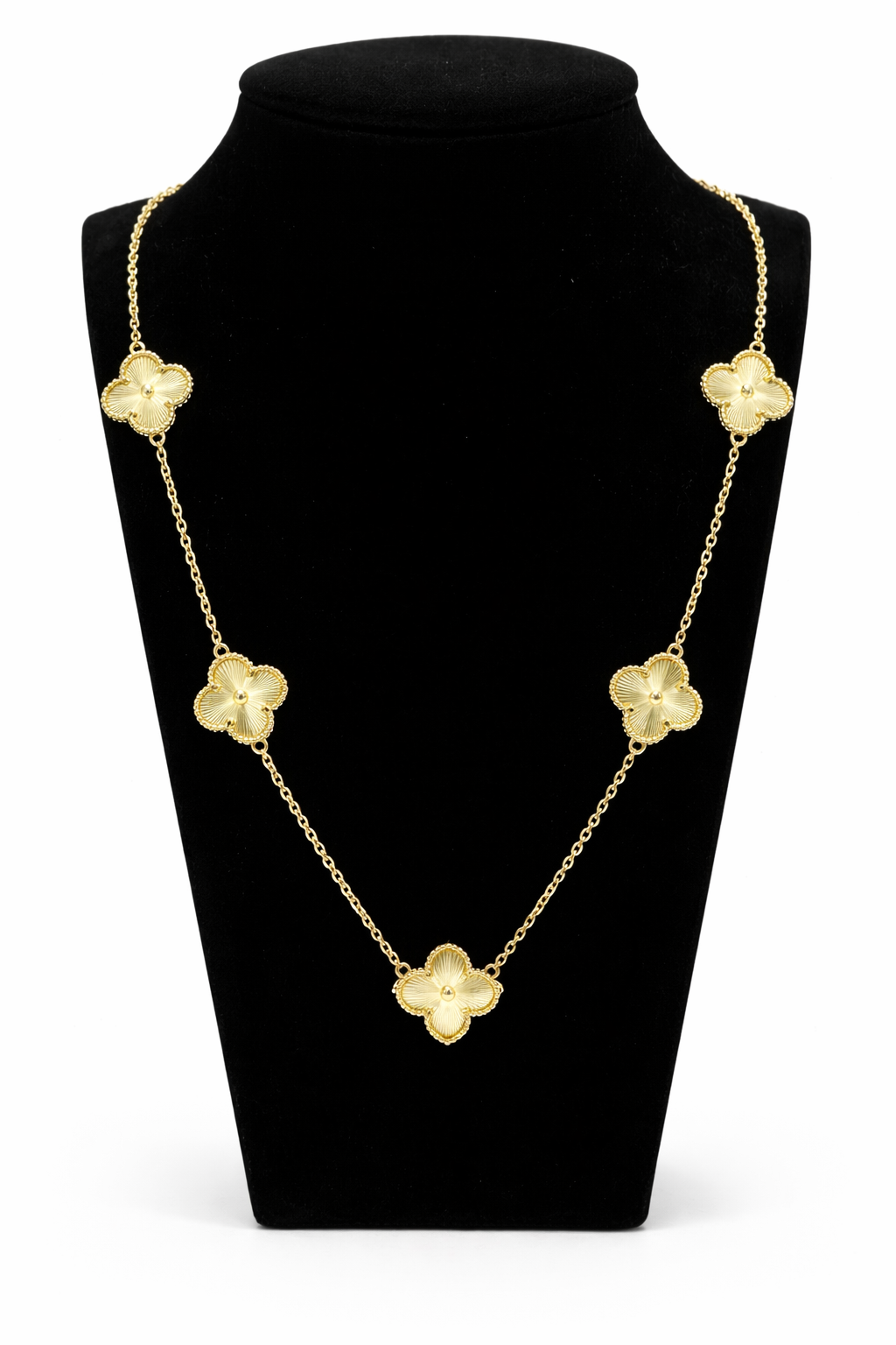 Textured Clover Station Necklace – Gold Colored