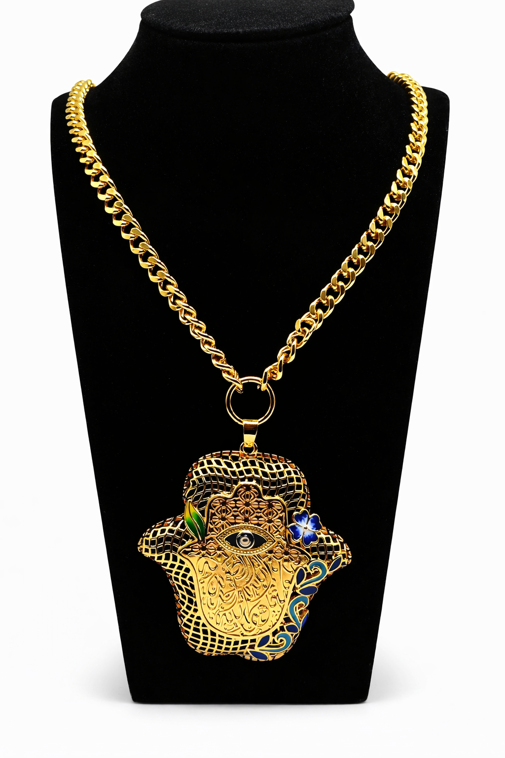Hamsa Hand Eye Pendant Necklace – Gold Colored