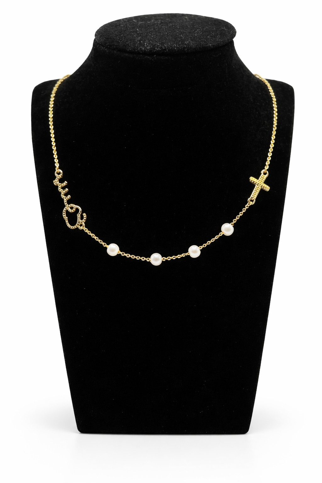 Faith Pearl Charm Necklace – Gold Colored