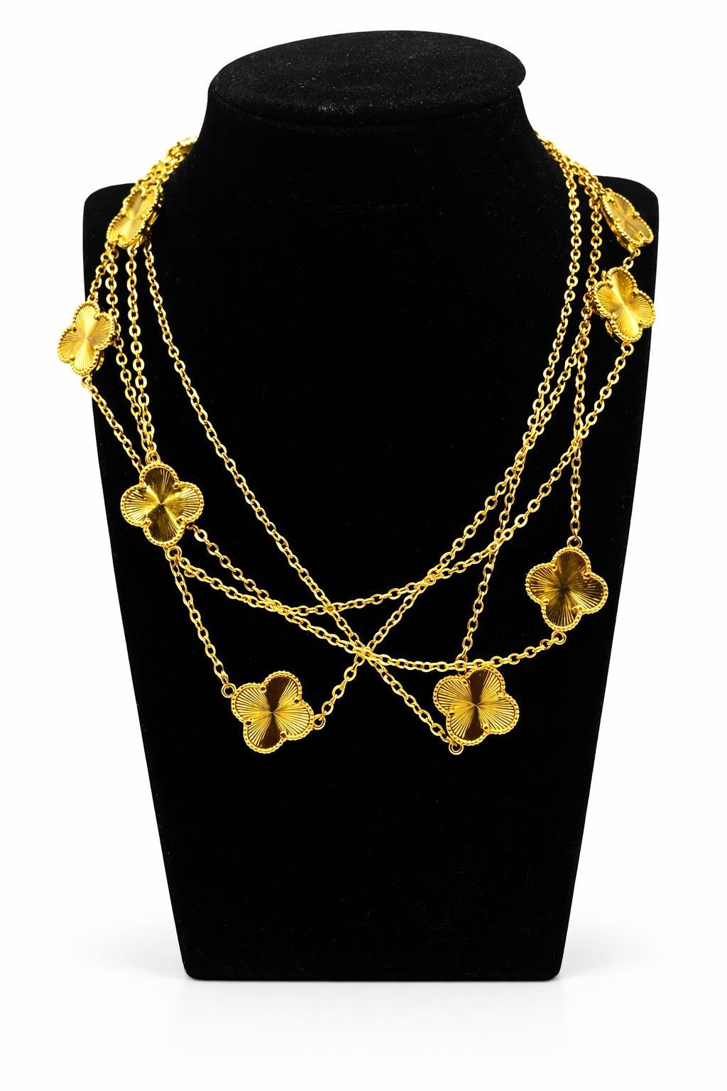 Layered Textured Clover Necklace – Gold Colored