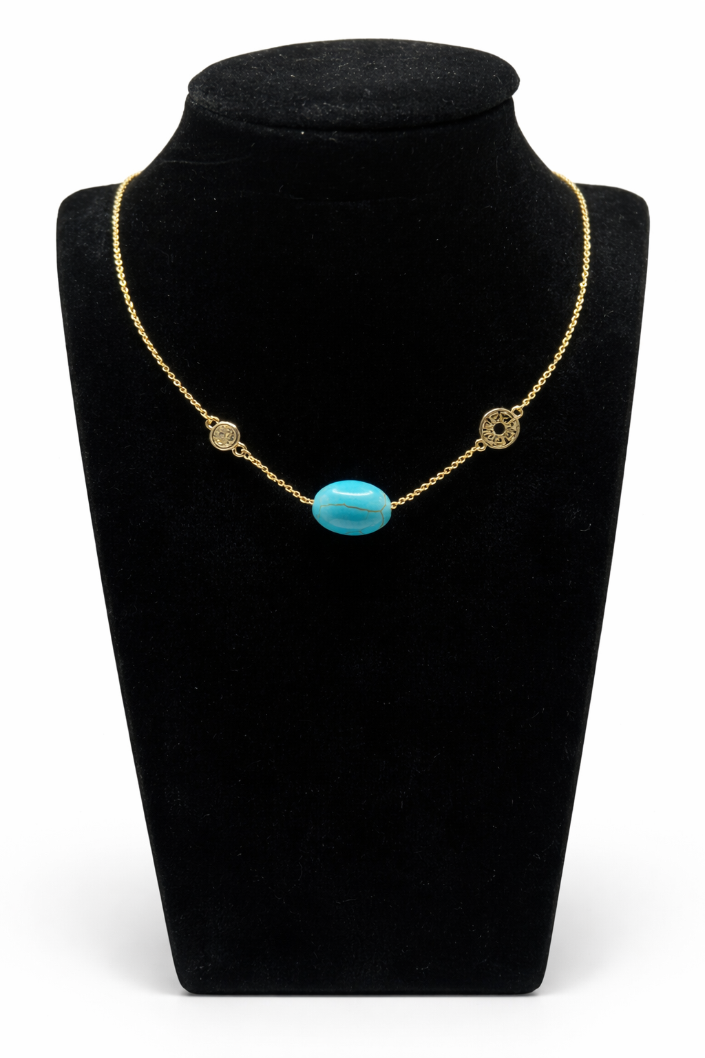 Turquoise Stone Accent Necklace – Gold Colored