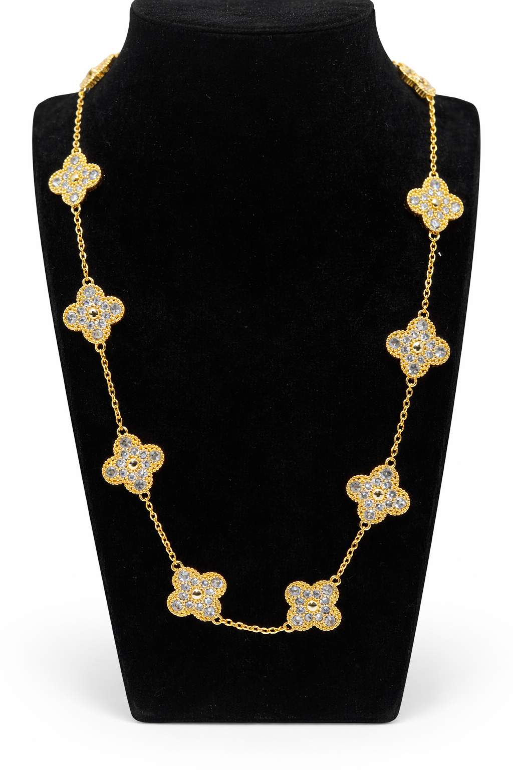 Crystal Clover Charm Necklace – Gold Colored