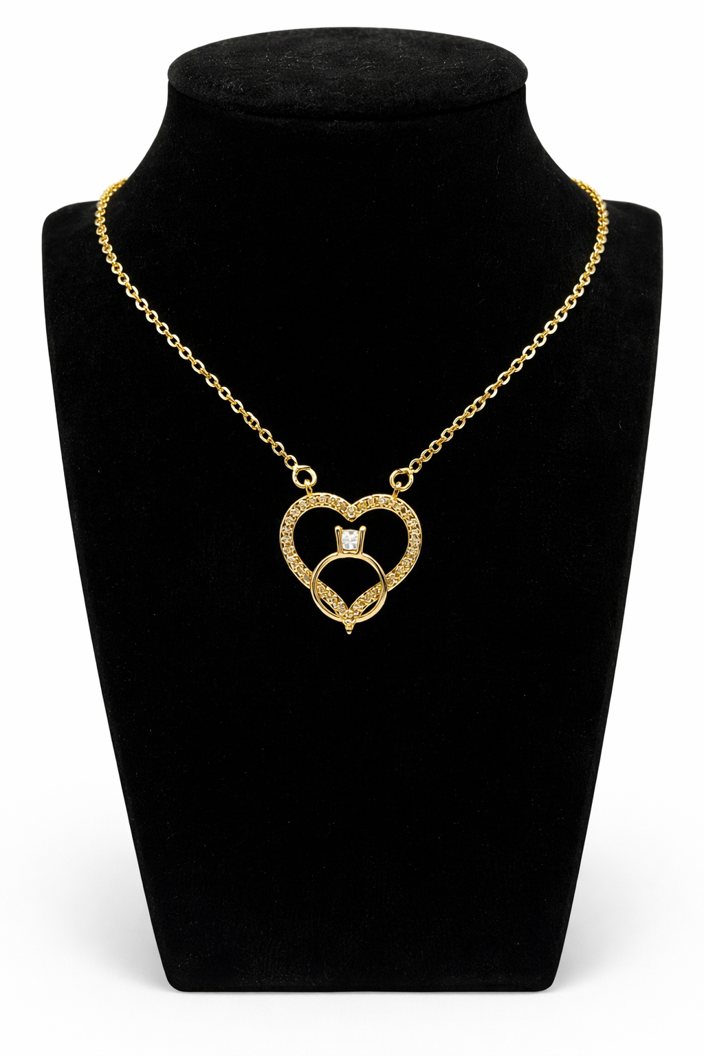 Heart Ring Pendant Necklace – Gold Colored