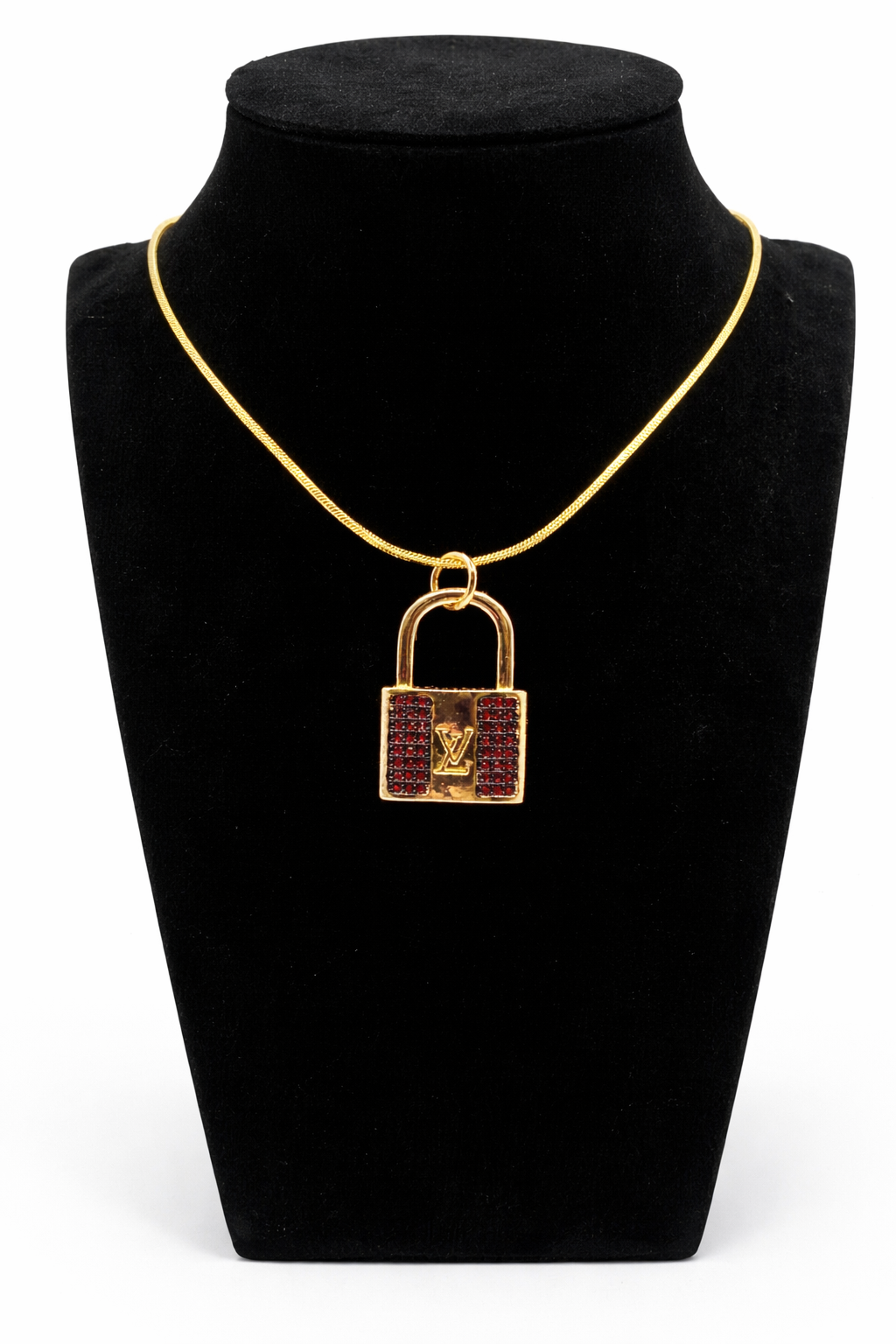 Padlock Crystal Pendant Necklace – Gold Colored