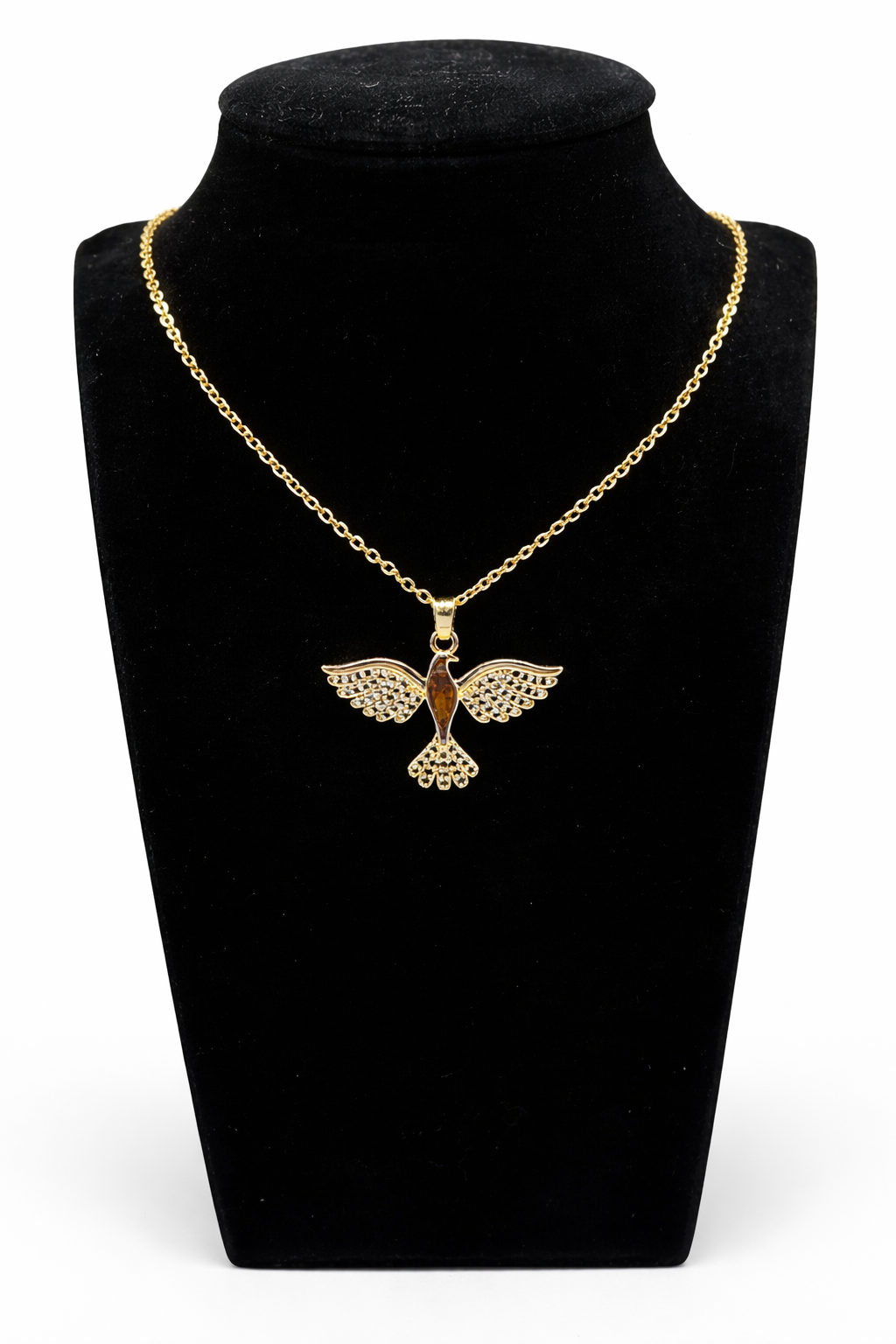Crystal Winged Bird Pendant Necklace – Gold Colored