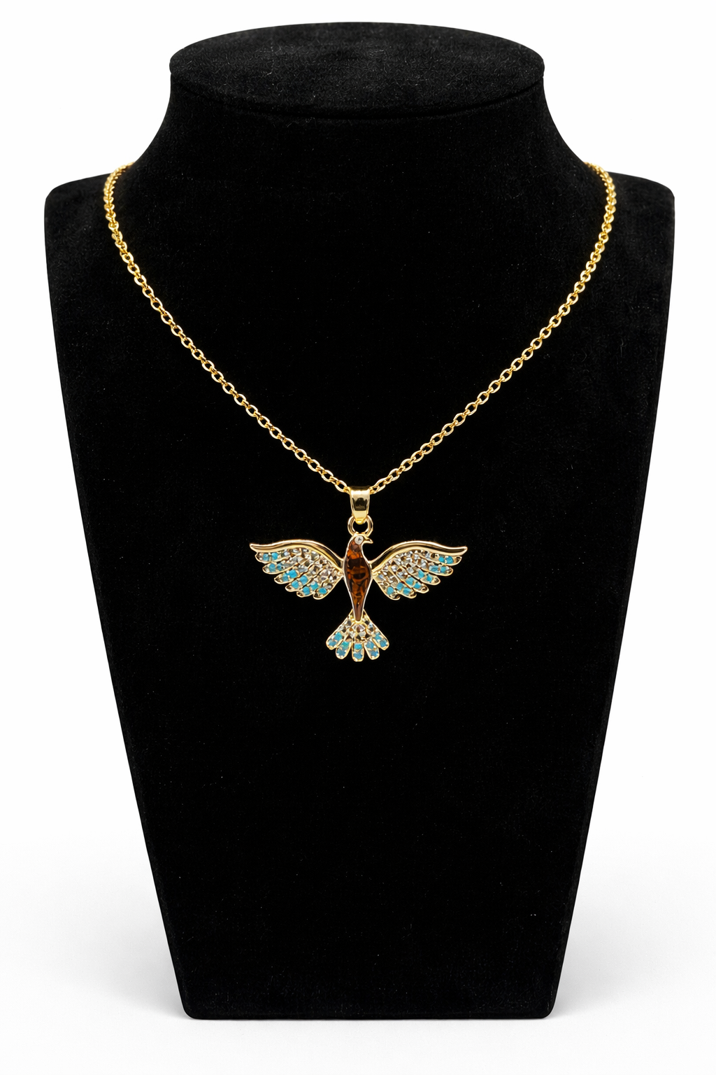 Crystal Winged Bird Pendant Necklace – Gold Colored