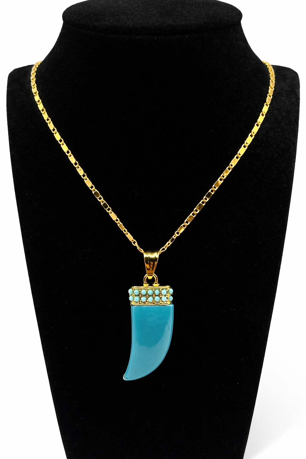 Turquoise Tusk Pendant Necklace – Gold Colored