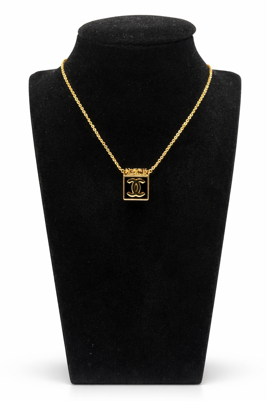 Square Emblem Pendant Necklace – Gold Colored