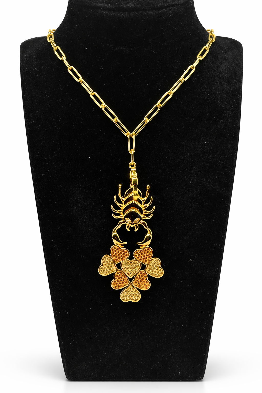 Scorpio Charm Heart Cluster Pendant Necklace – Gold Colored