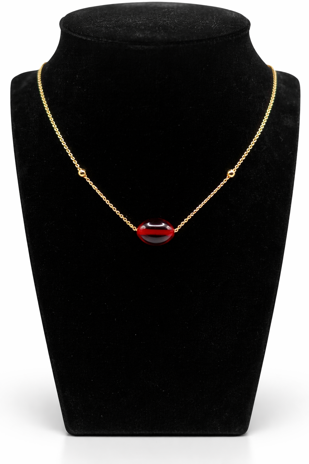 Red Oval Stone Pendant Necklace – Gold Colored