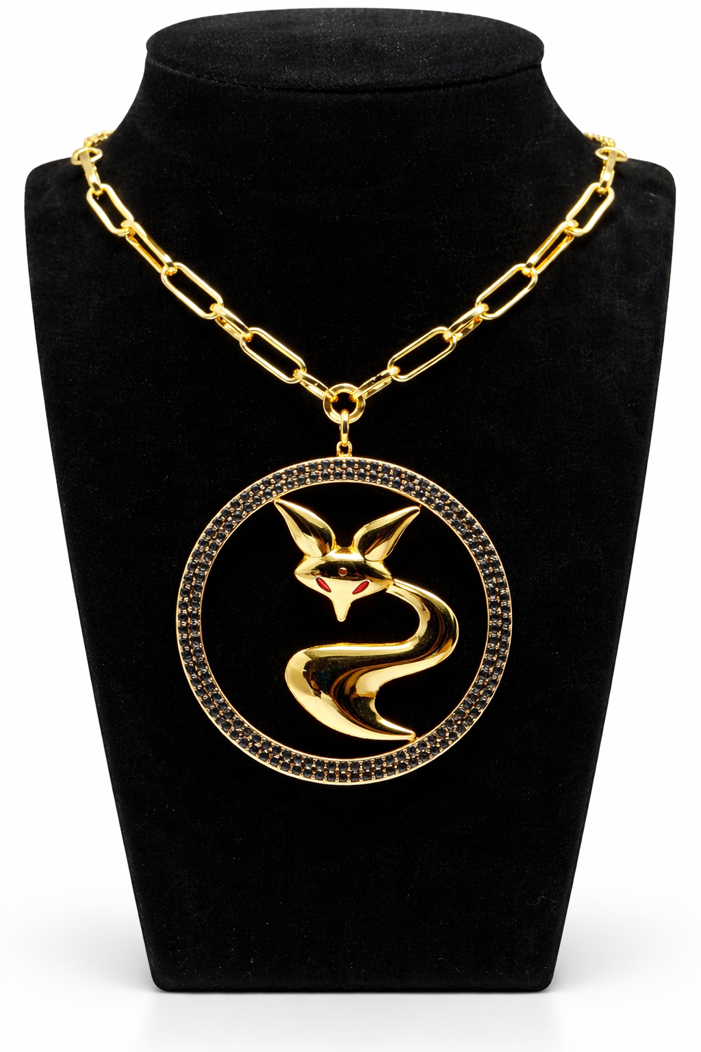 Fox Emblem Circle Pendant Necklace – Gold Colored