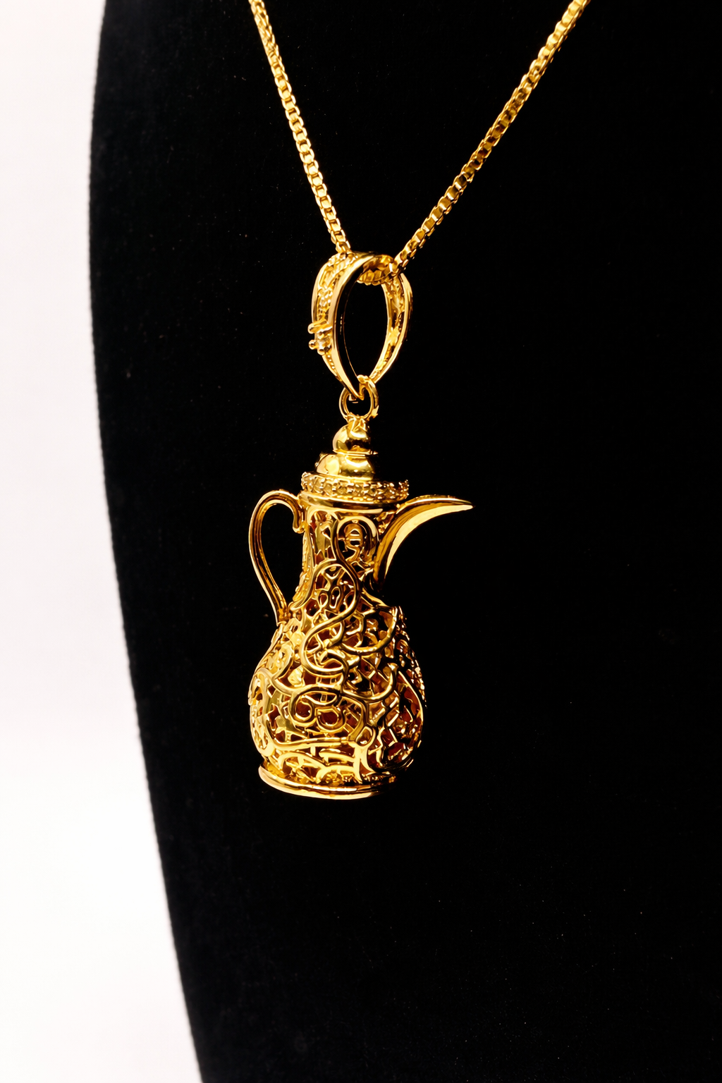 Arabic Coffee Pot Filigree Pendant Necklace – Gold Colored