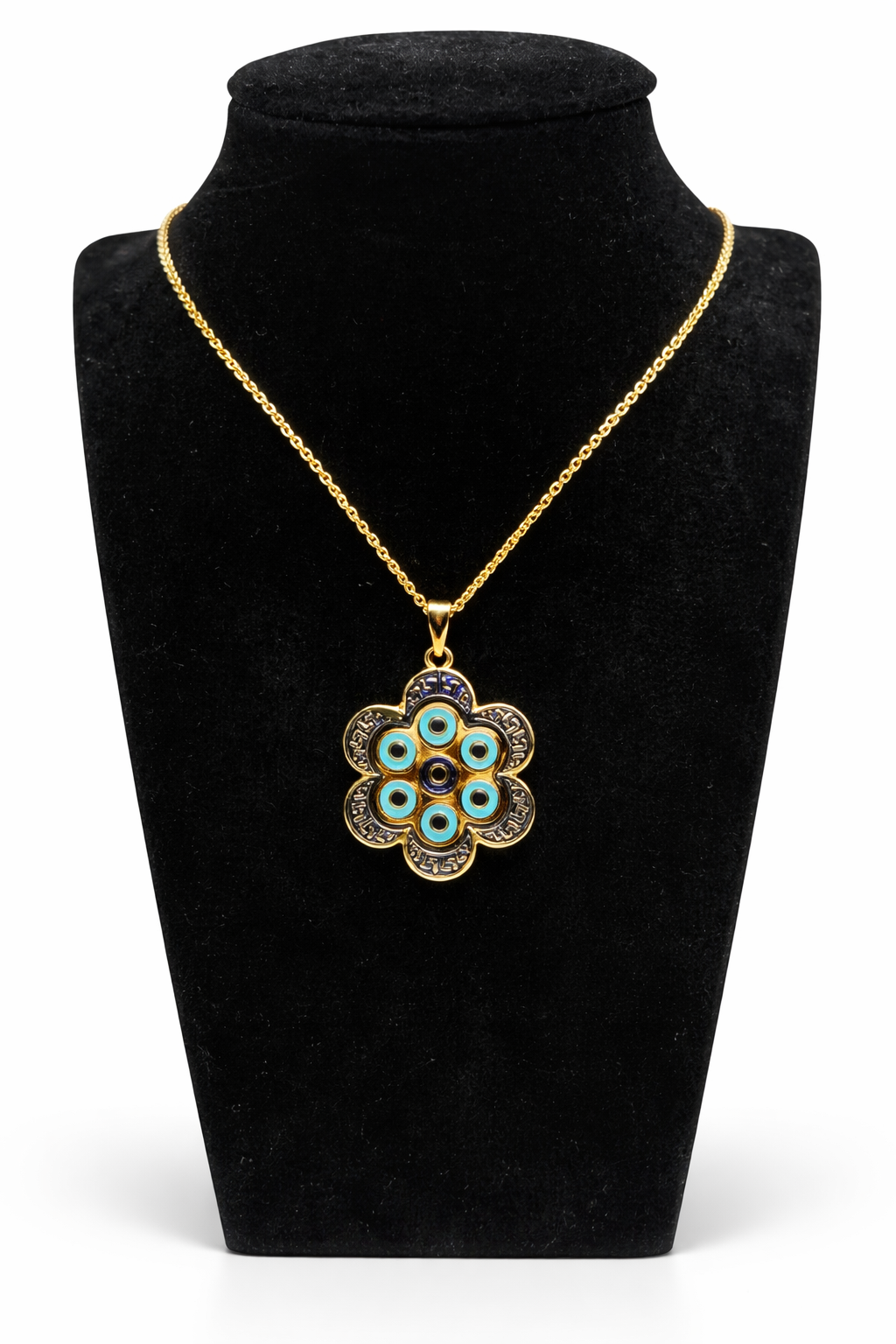 Evil Eye Floral Pendant Necklace – Gold Colored