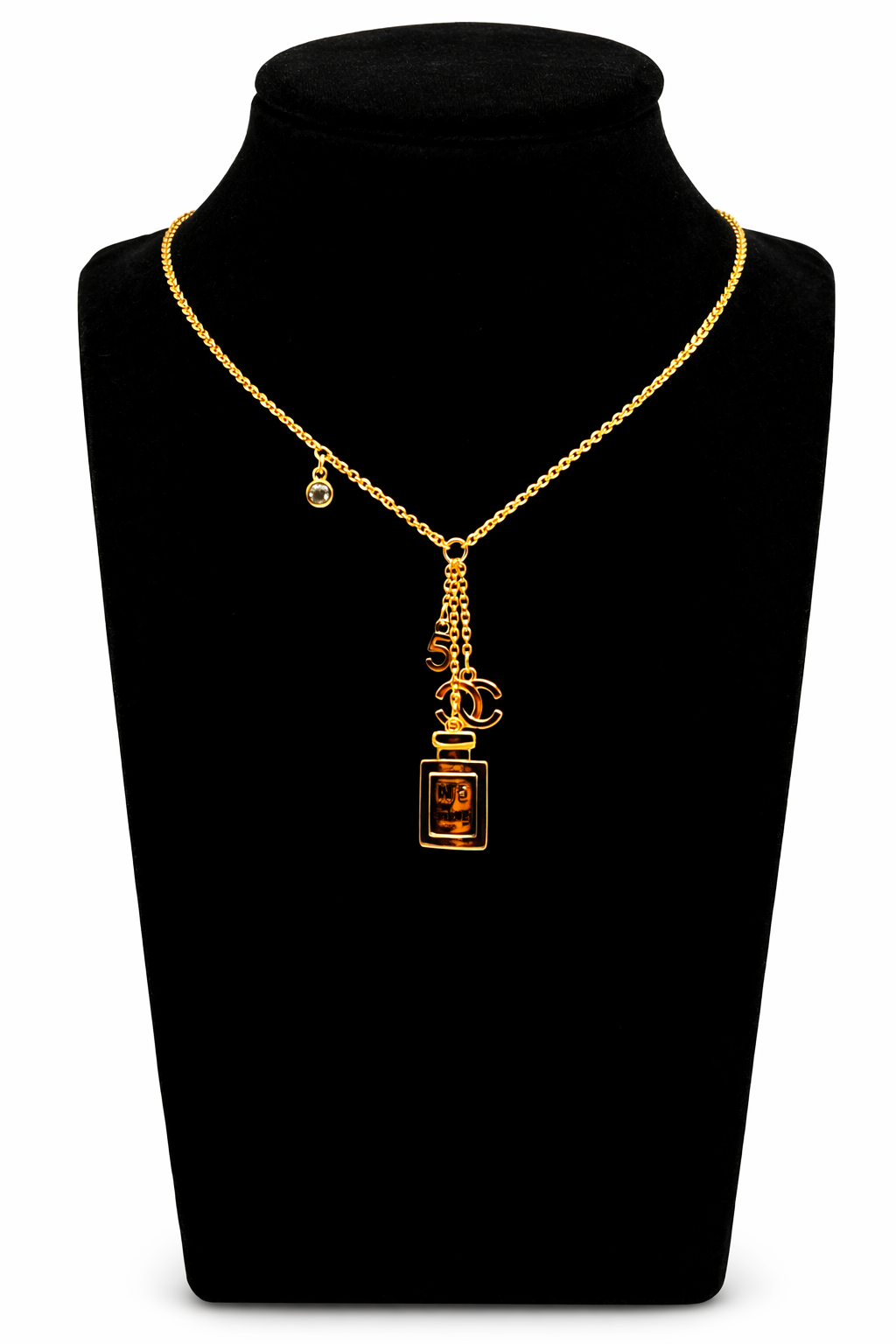 Charm Drop Perfume Bottle Pendant Necklace – Gold Colored