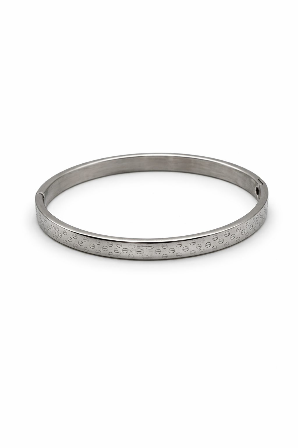 Minimal Engraved Bangle Bracelet – Silver Tone