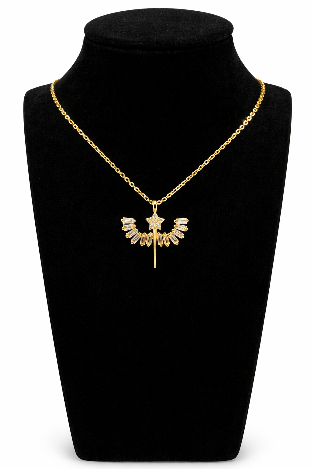Starburst Fan Drop Pendant Necklace – Gold Colored