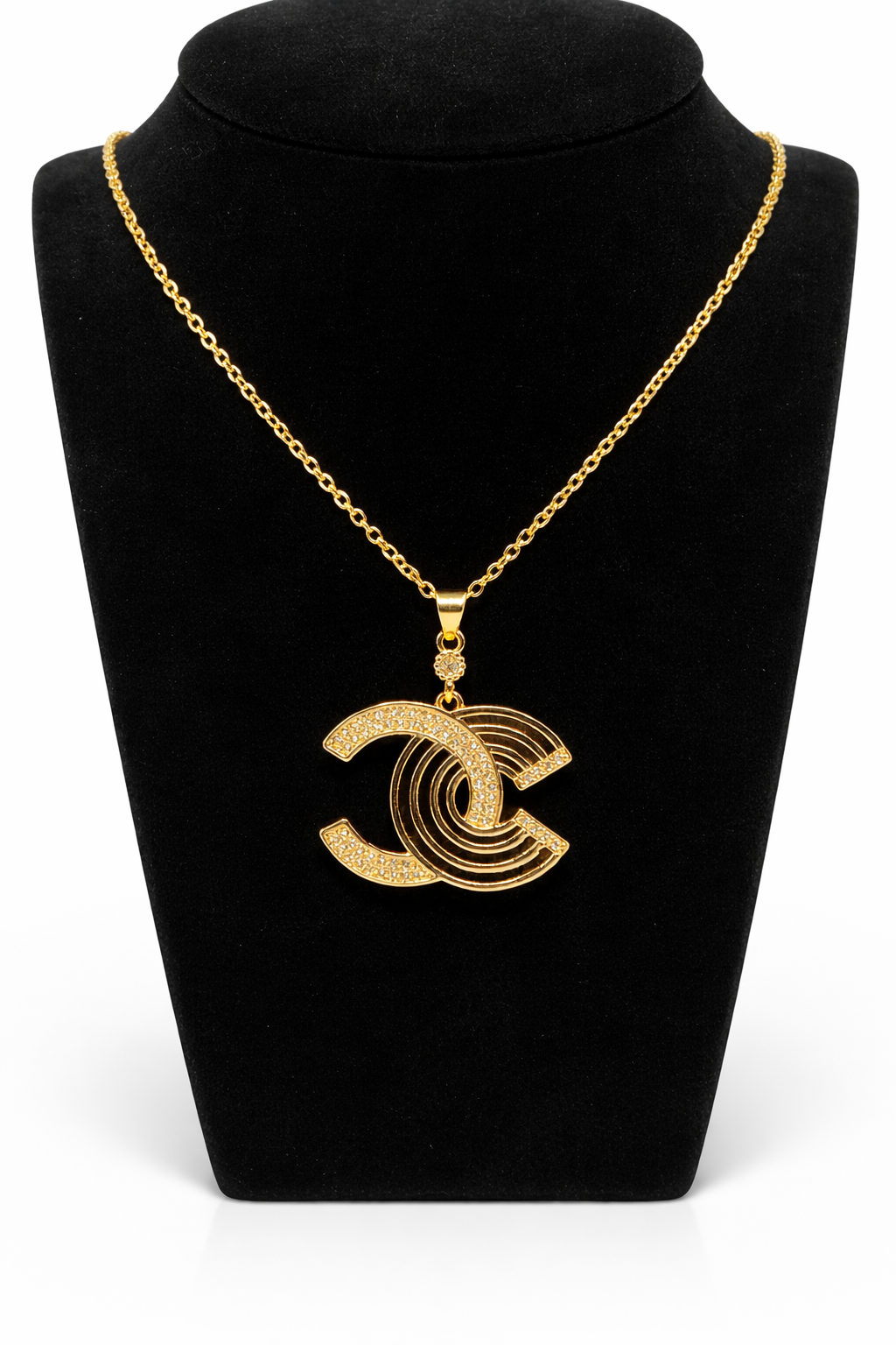Interlocking Double C Crystal Pendant Necklace – Gold Colored