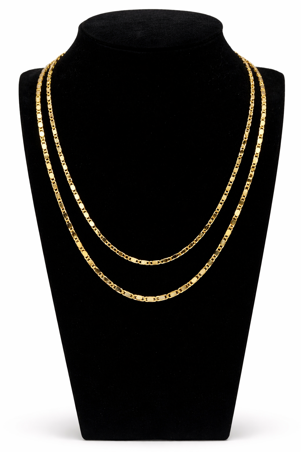 Double Layer Flat Link Chain Necklace – Gold Colored