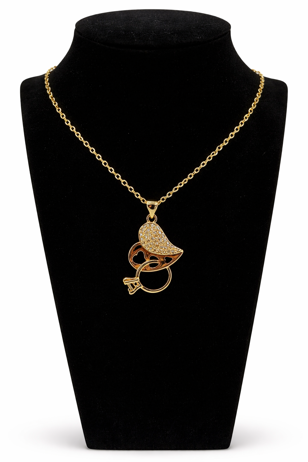 Crystal Bird & Key Pendant Necklace – Gold Colored