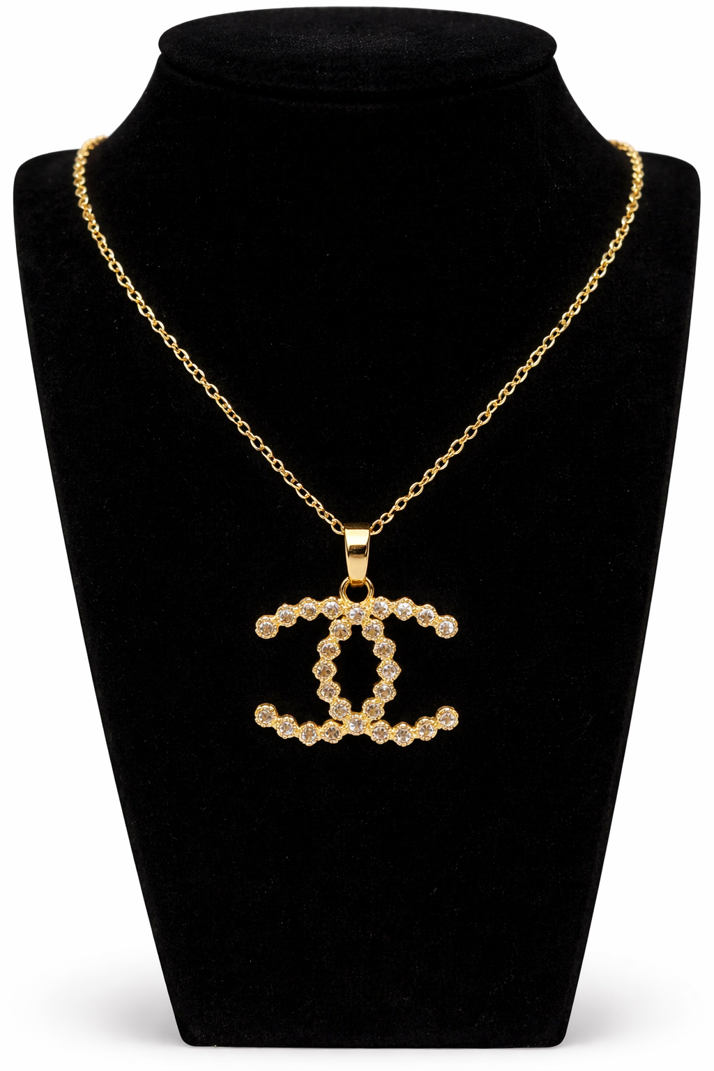 Crystal Interlocking Double C Pendant Necklace – Gold Colored