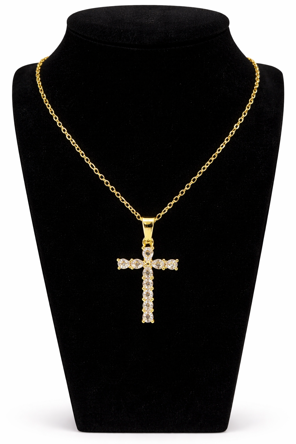 Crystal Cross Pendant Necklace – Gold Colored