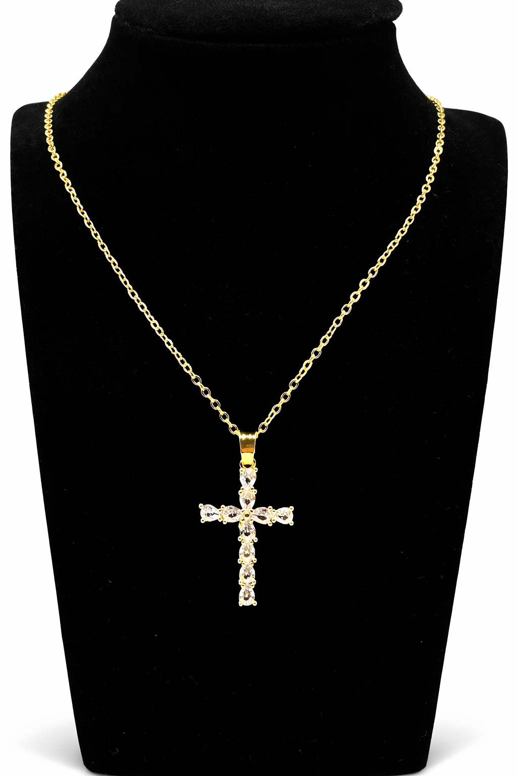 Delicate Crystal Cross Pendant Necklace – Gold Colored