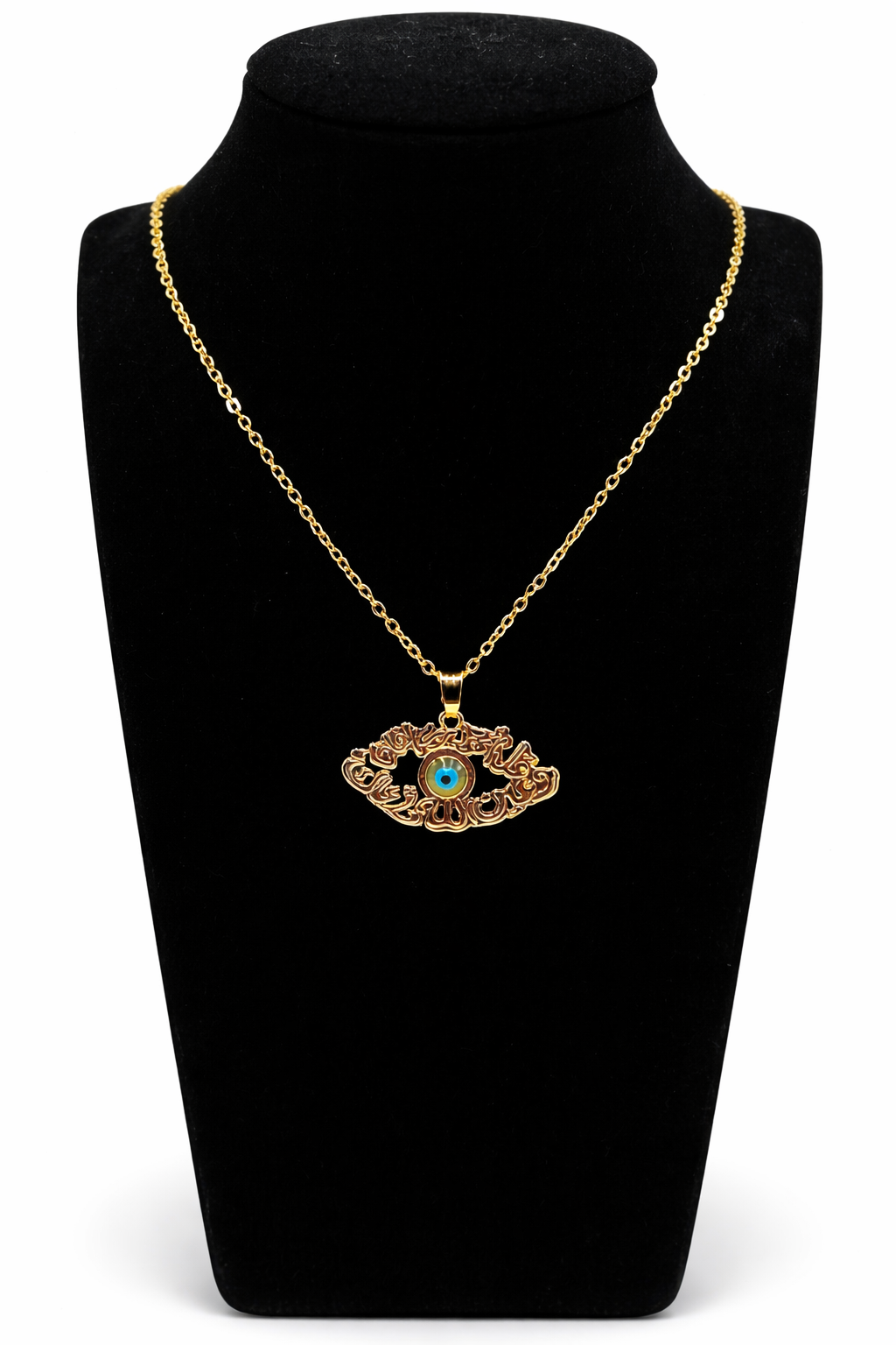 Arabic Calligraphy Evil Eye Pendant Necklace – Gold Colored