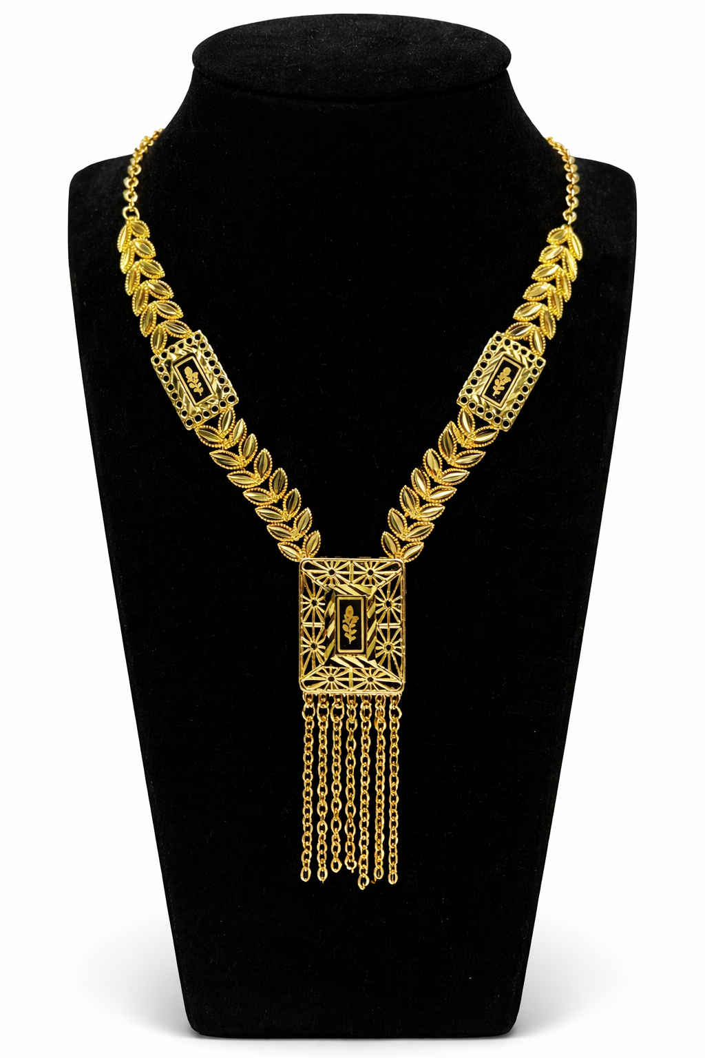 Vintage Leaf Tassel Statement Necklace – Gold Colored