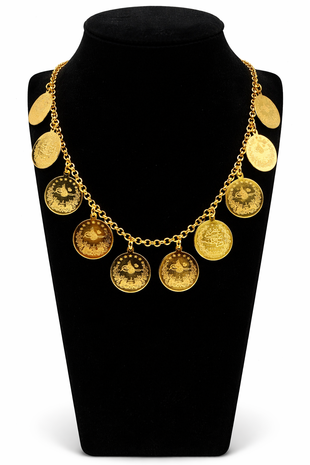 Ottoman Coin Charm Statement Necklace – Gold Colored