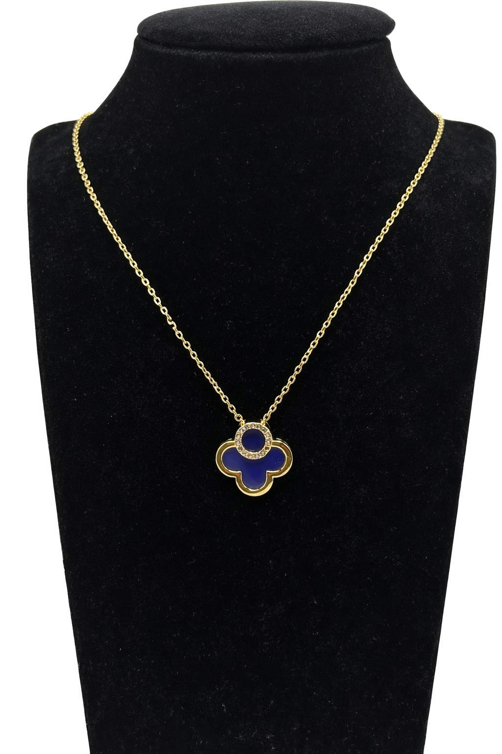 Blue Clover Crystal Accent Necklace – Gold Colored
