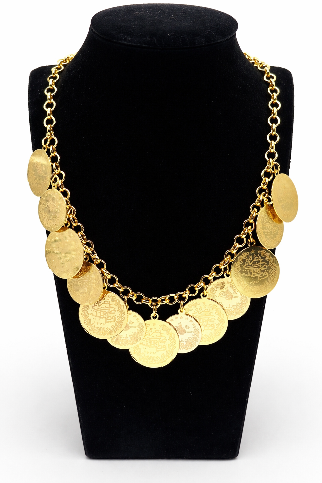 Layered Ottoman Coin Statement Necklace – Gold Colored