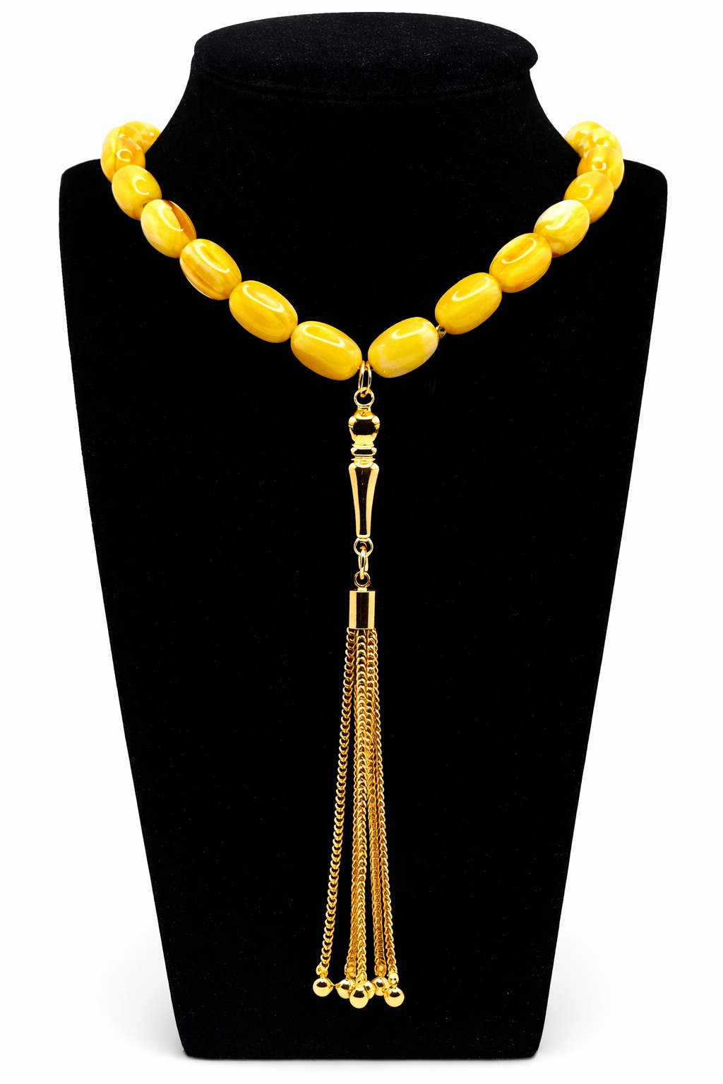 Beaded Tassel Statement Necklace – Gold Colored