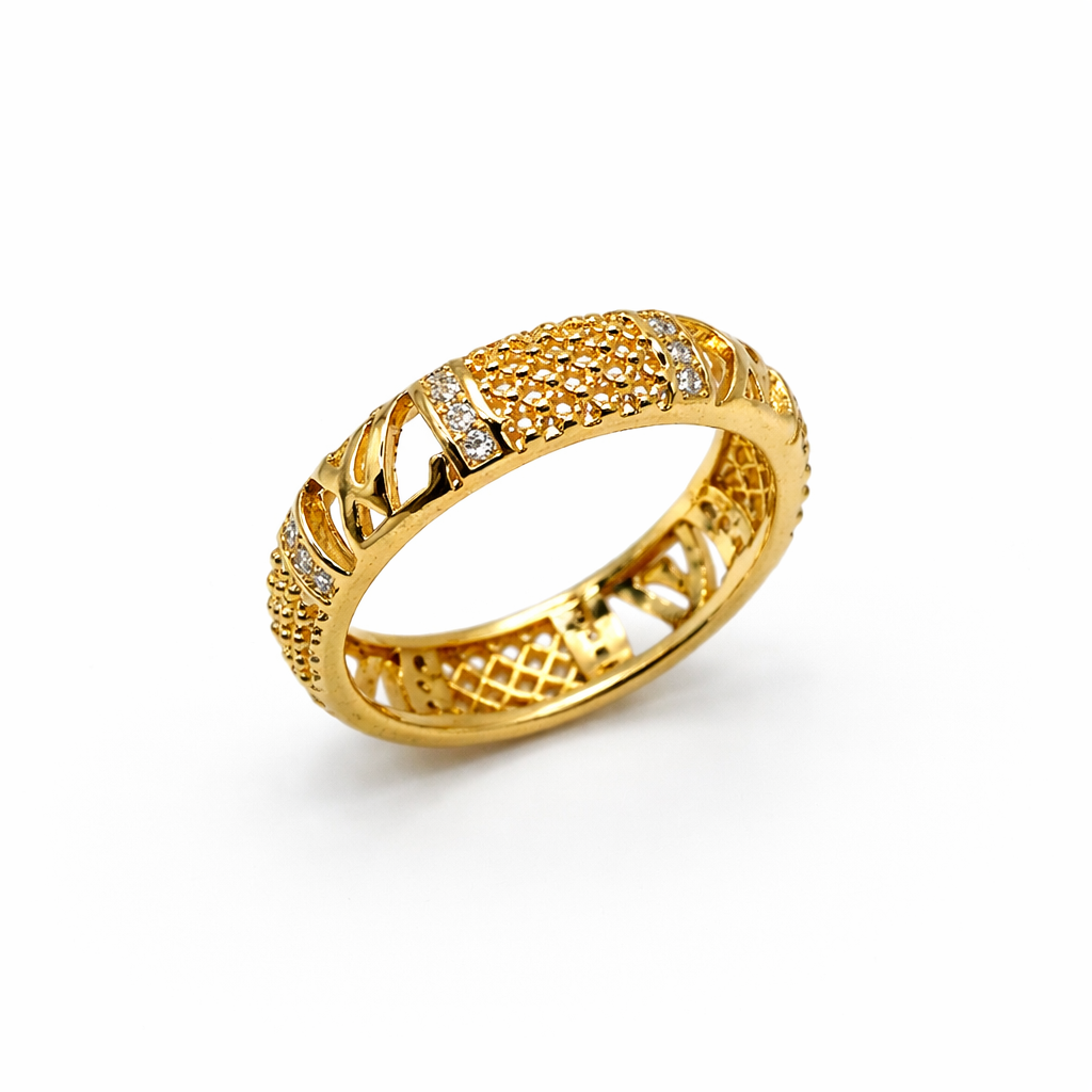 Textured Roman Numeral Gold Band Ring
