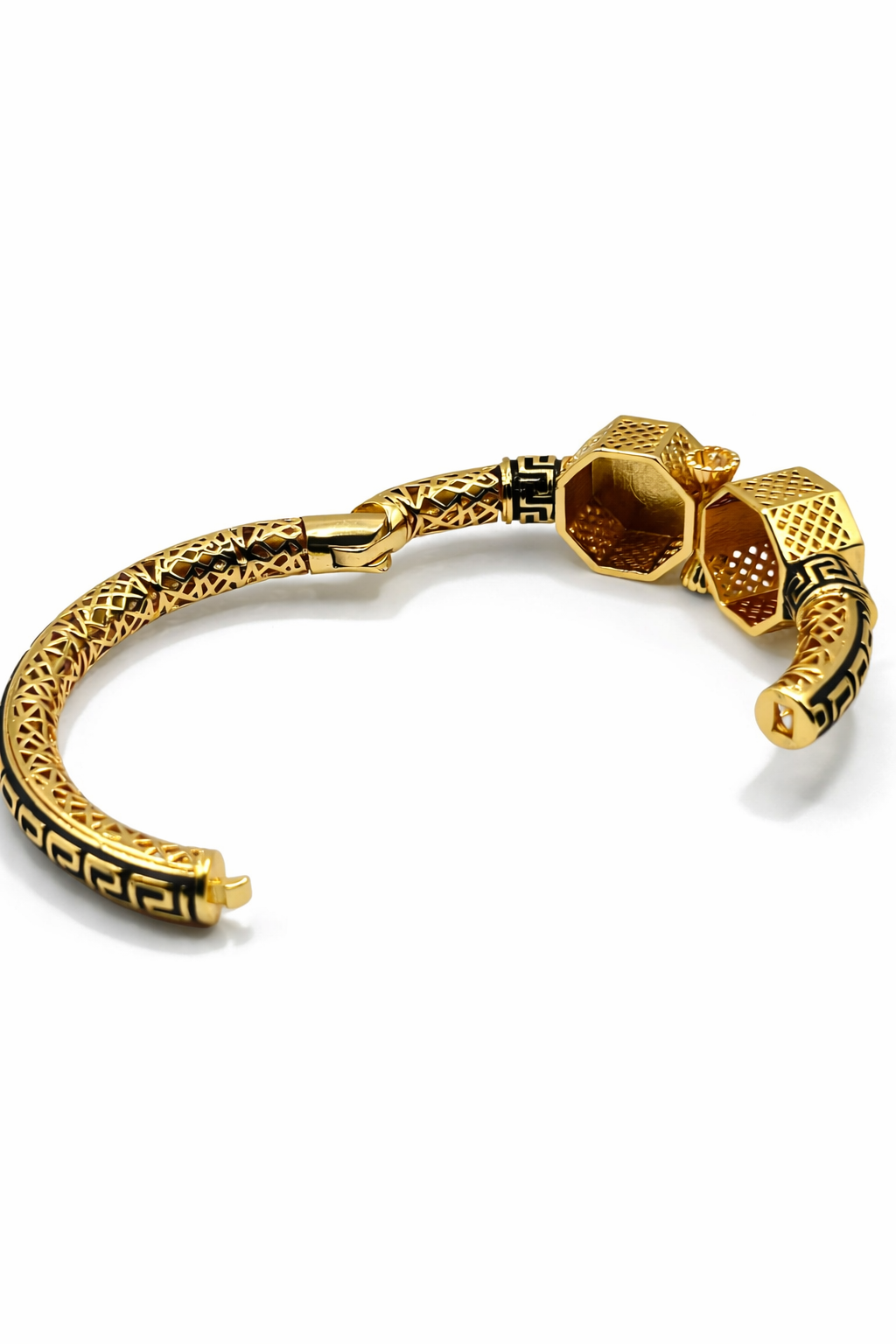 Imperial Greek Key Lion Bangle – Gold Colored