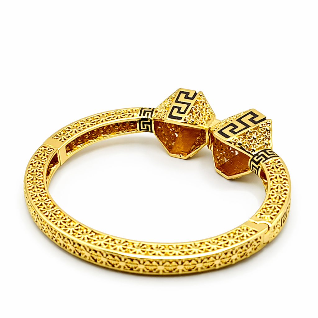Greek Key Filigree Statement Bangle – Gold Colored