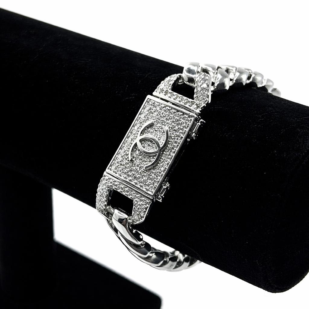 Pavé Lock Chain Bracelet – Silver Tone