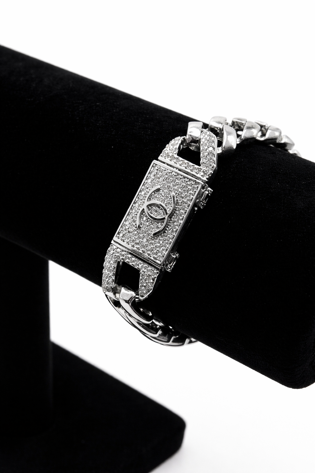 Pavé Lock Chain Bracelet – Silver Tone