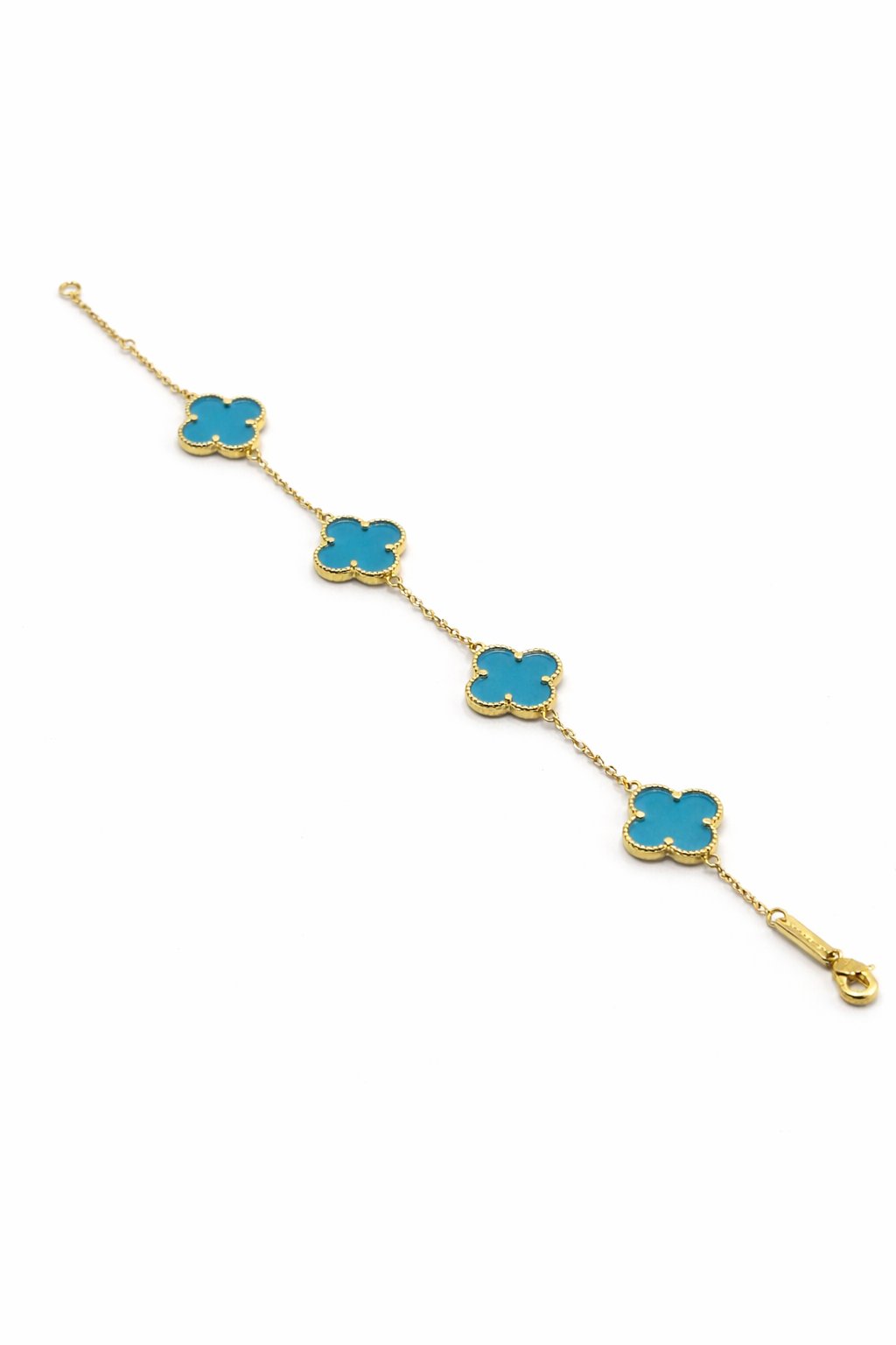 Turquoise Clover Bracelet – Gold Colored