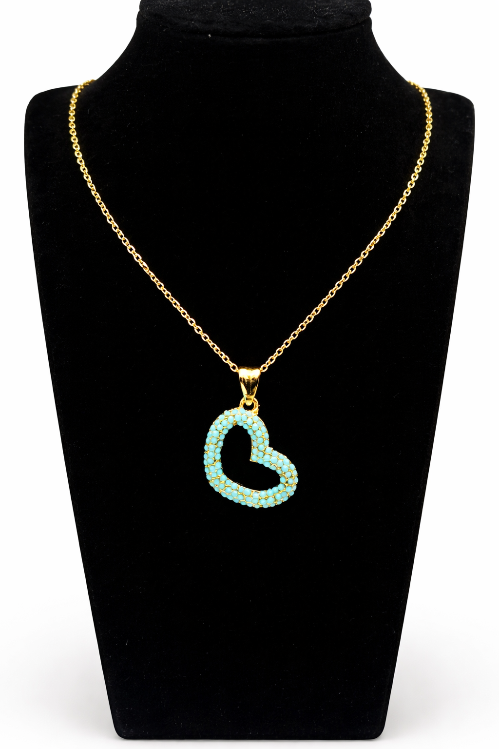 Turquoise Heart Crystal Pendant Necklace – Gold Colored