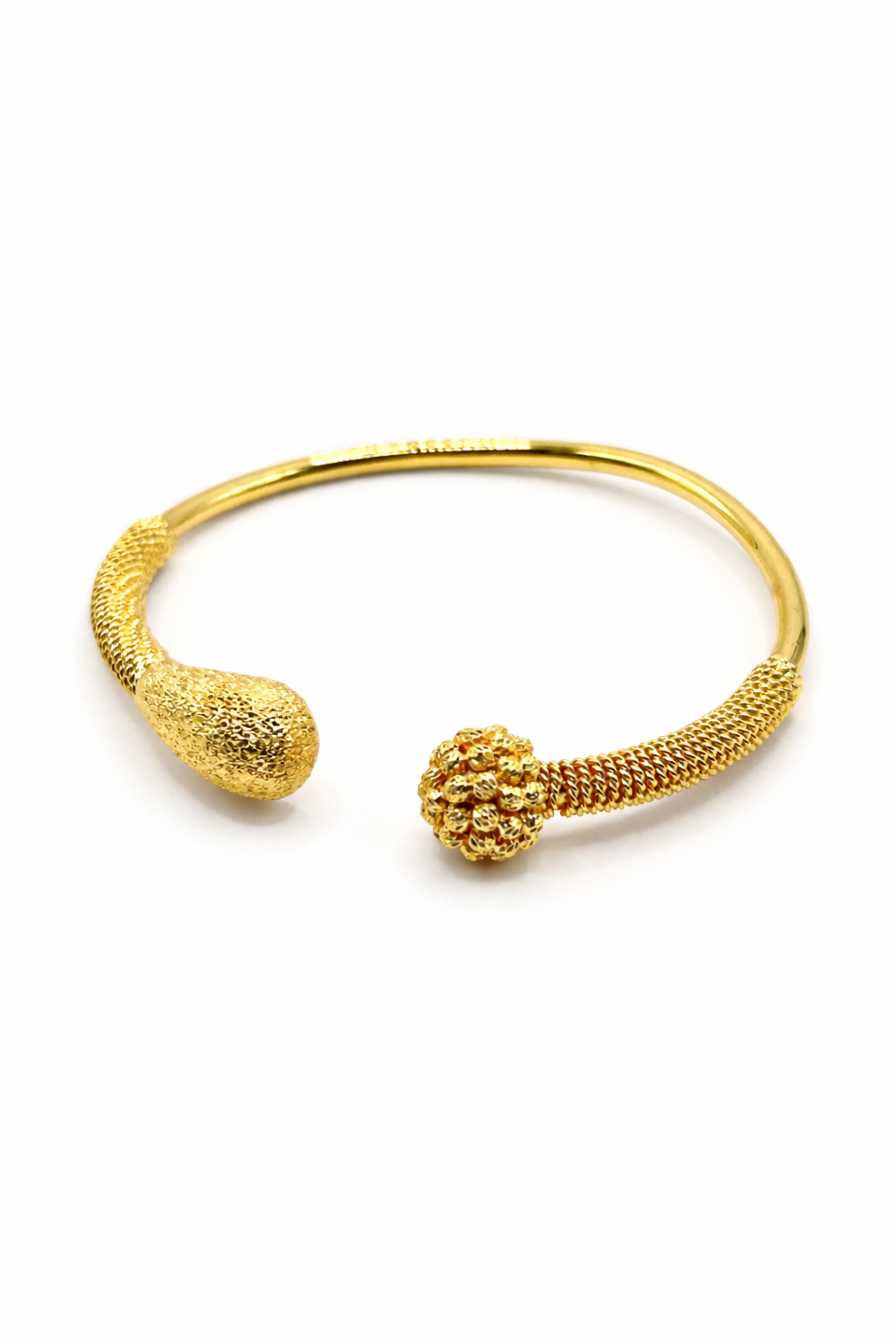 Textured Sphere Open Cuff Bracelet – Gold Colored