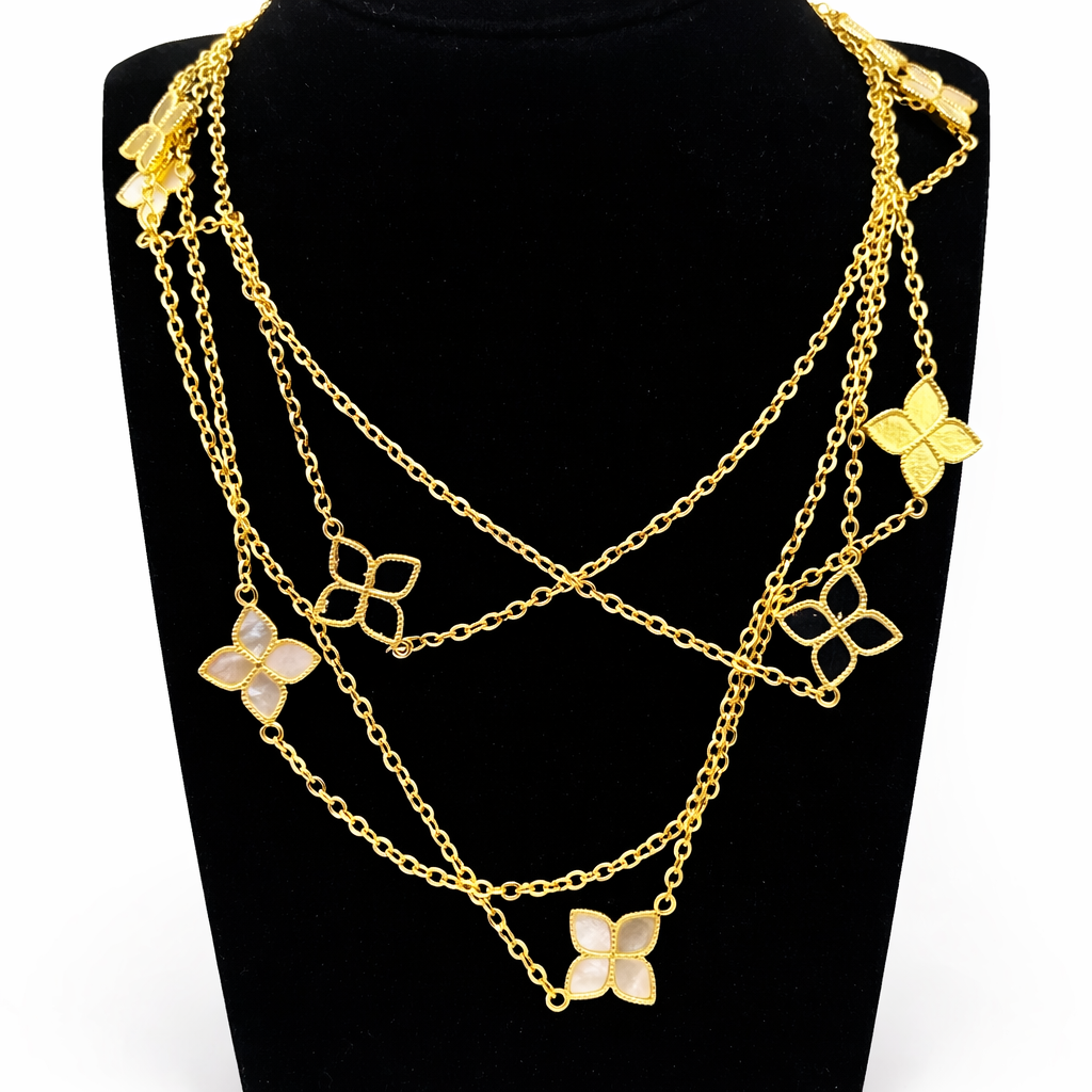 Layered Floral Charm Necklace – Gold Colored