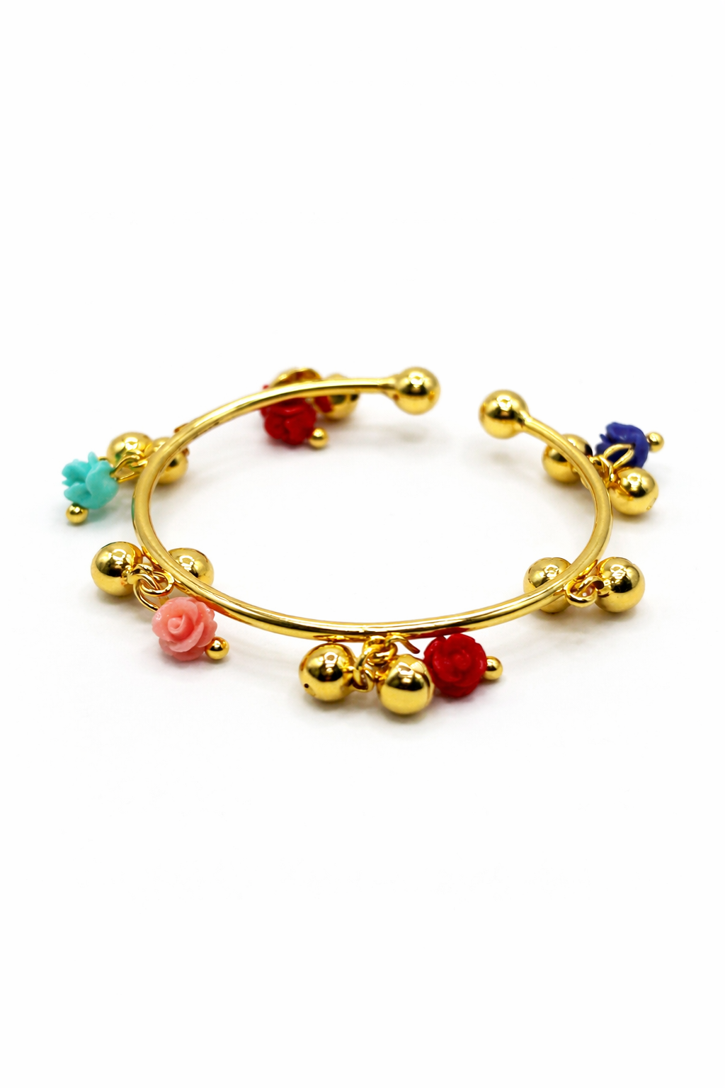 Kids Colorful Floral Charm Bangle Bracelet – Gold Colored