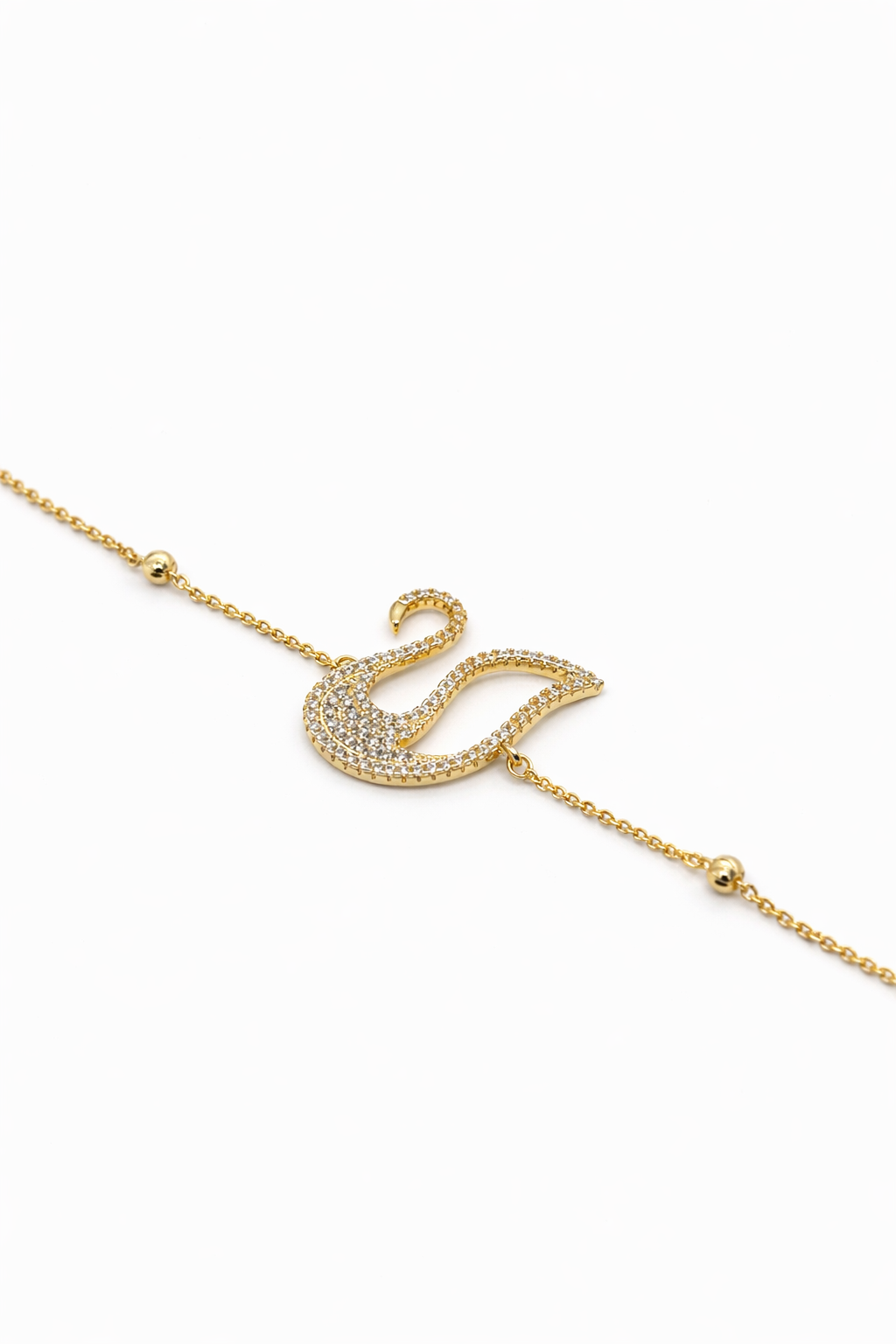 Crystal Swan Charm Bracelet – Gold Colored